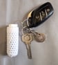 Crochet lip balm holder keychain, bag charm, handmade, keyring accessory - white - Image 1