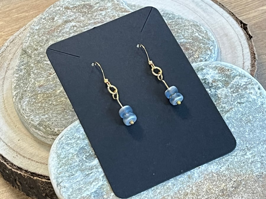 Dainty silver blue Czech glass bead earrings