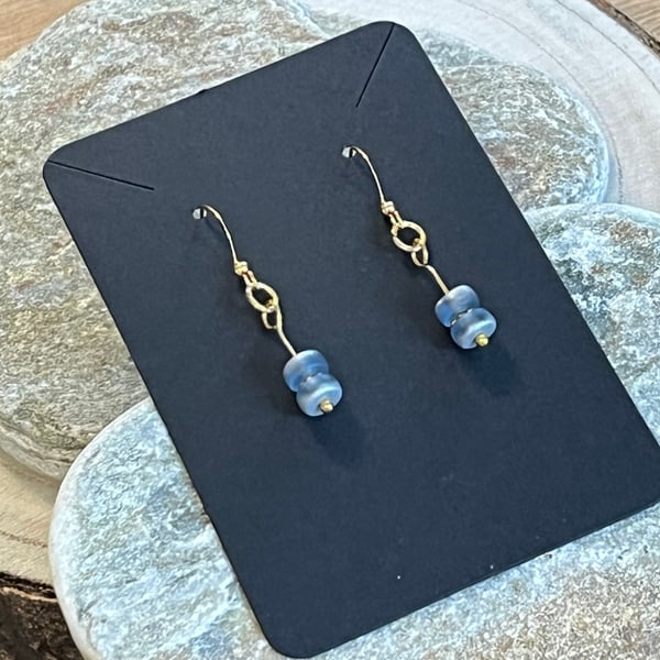 Dainty silver blue Czech glass bead earrings
