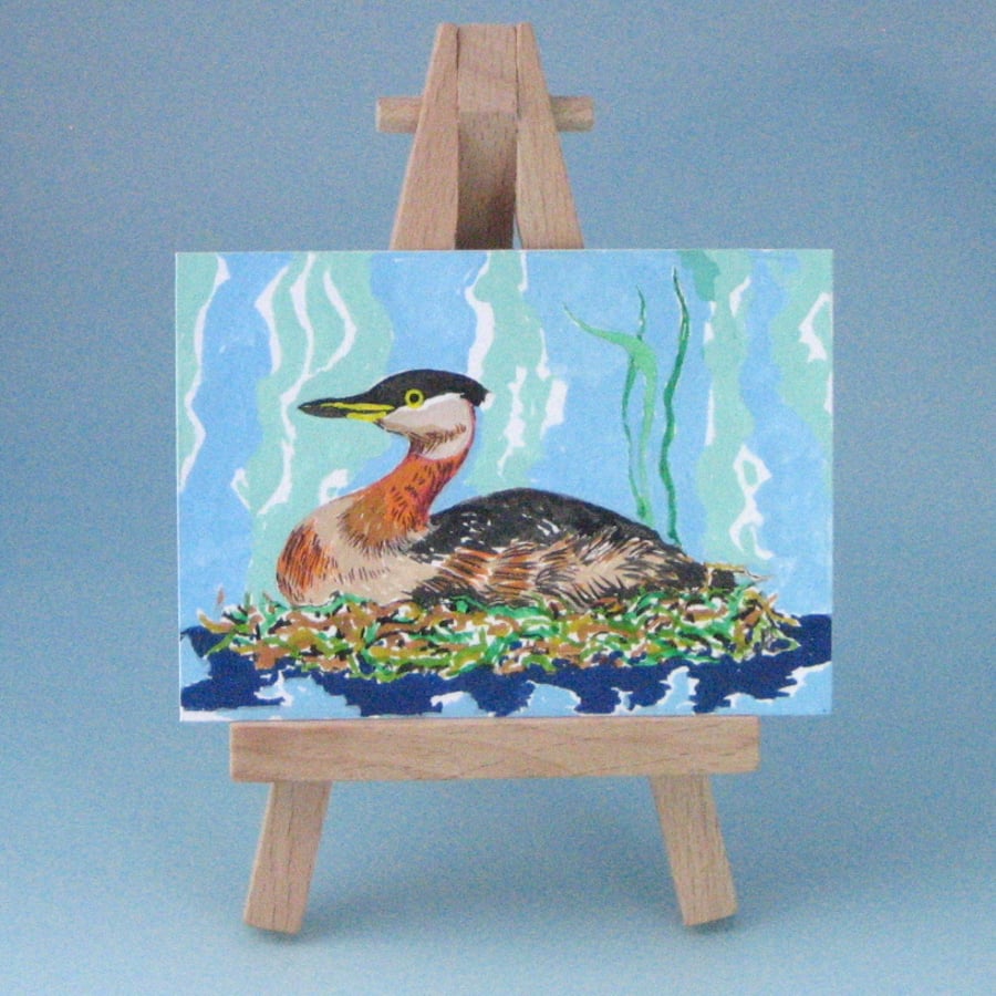 Reduced! ACEO Original Red-necked Grebe Painting