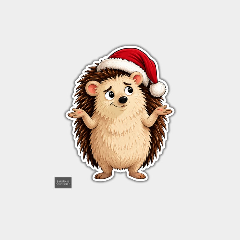 Funny Christmas Sticker Vinyl Xmas Decal For Adults - Cute Confused Hedgehog 