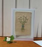 Lazy Daisies hand embroidered card with finely worked daisies and bow