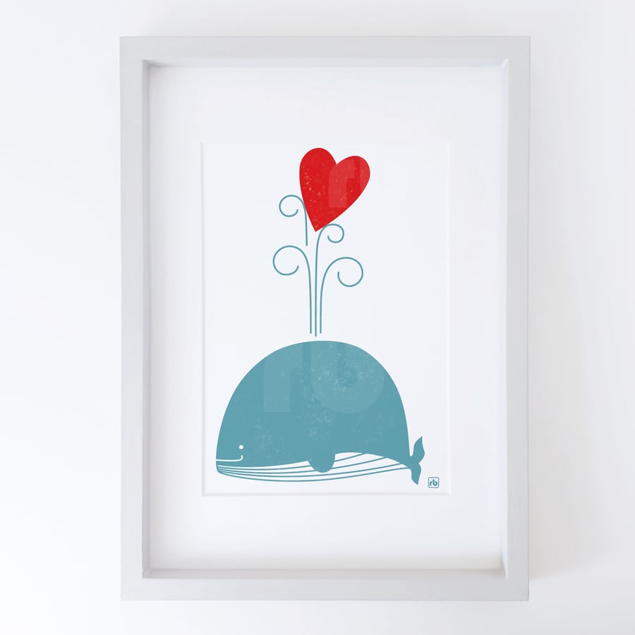 I Whaley Love You, whale with heart illustration, Giclee print