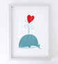 I Whaley Love You, whale with heart illustration, Giclee print