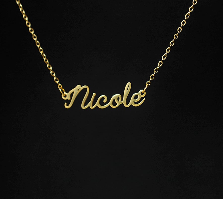 18k Gold plated Nicole nameplate name pendant necklace, Nicole name gift