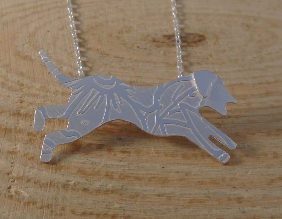 Steling Silver Floral Running Dog Necklace