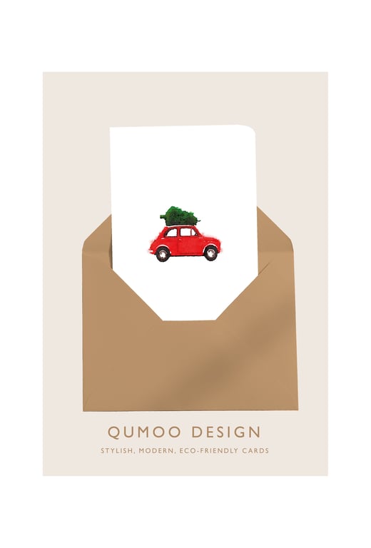 Christmas card Tree and Car Card Cards watercolour style (QM220)