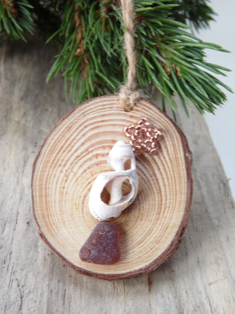 Sea Shell Christmas Tree with Copper Beaded Star Christmas Decoration T102