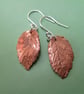 Copper leaf earrings with sterling silver - Image 3