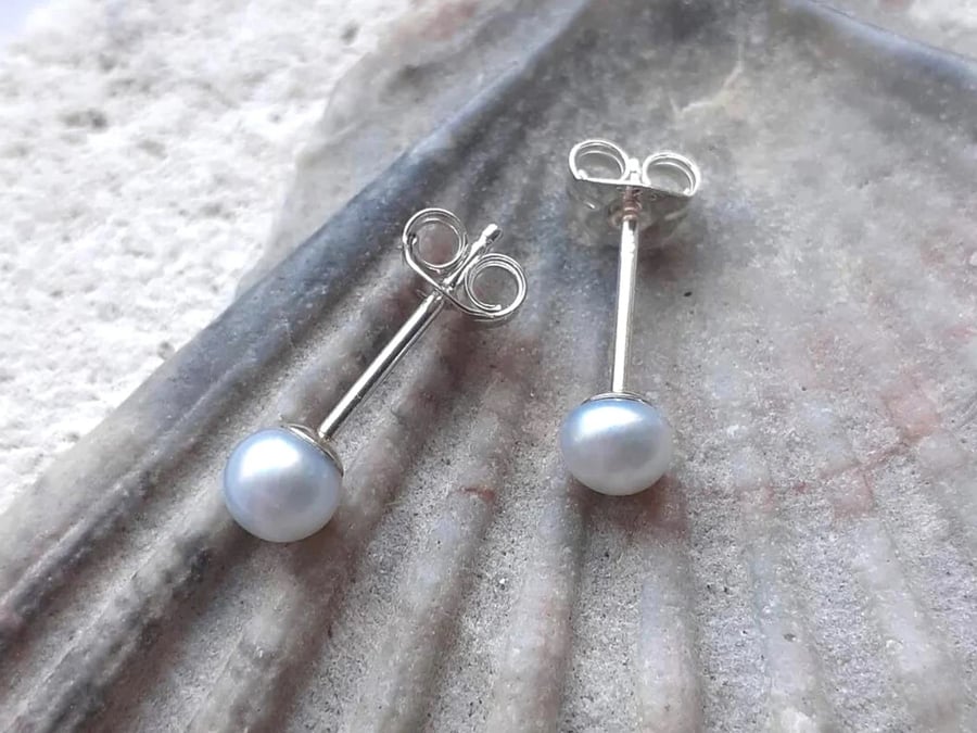 4-4.5mm Ice Blue Freshwater Pearl Stud Earrings
