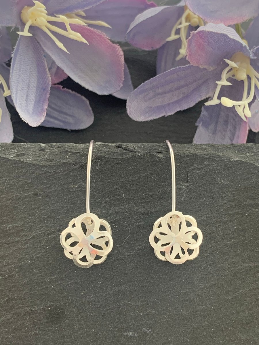 'Lace' sterling silver small drop earrings 
