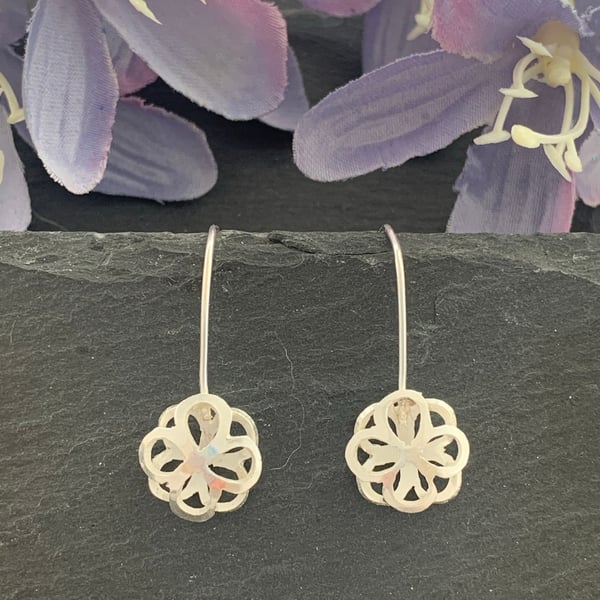 'Lace' sterling silver small drop earrings 