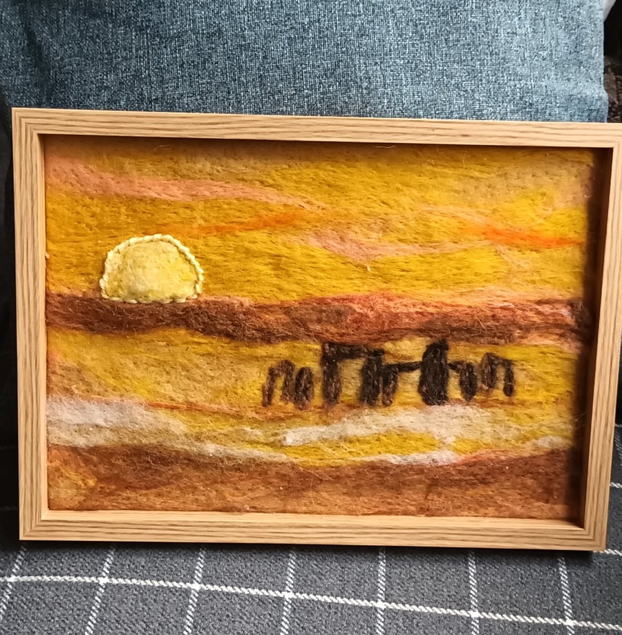  Summer Seconds Needle felt picture Stonehenge Summer Solstice - textile art