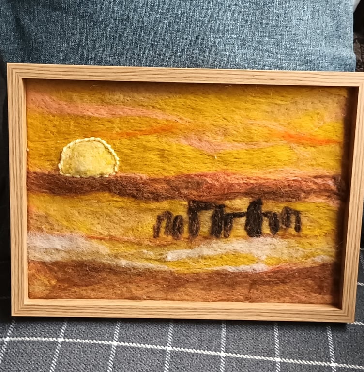  Summer Seconds Needle felt picture Stonehenge Summer Solstice - textile art