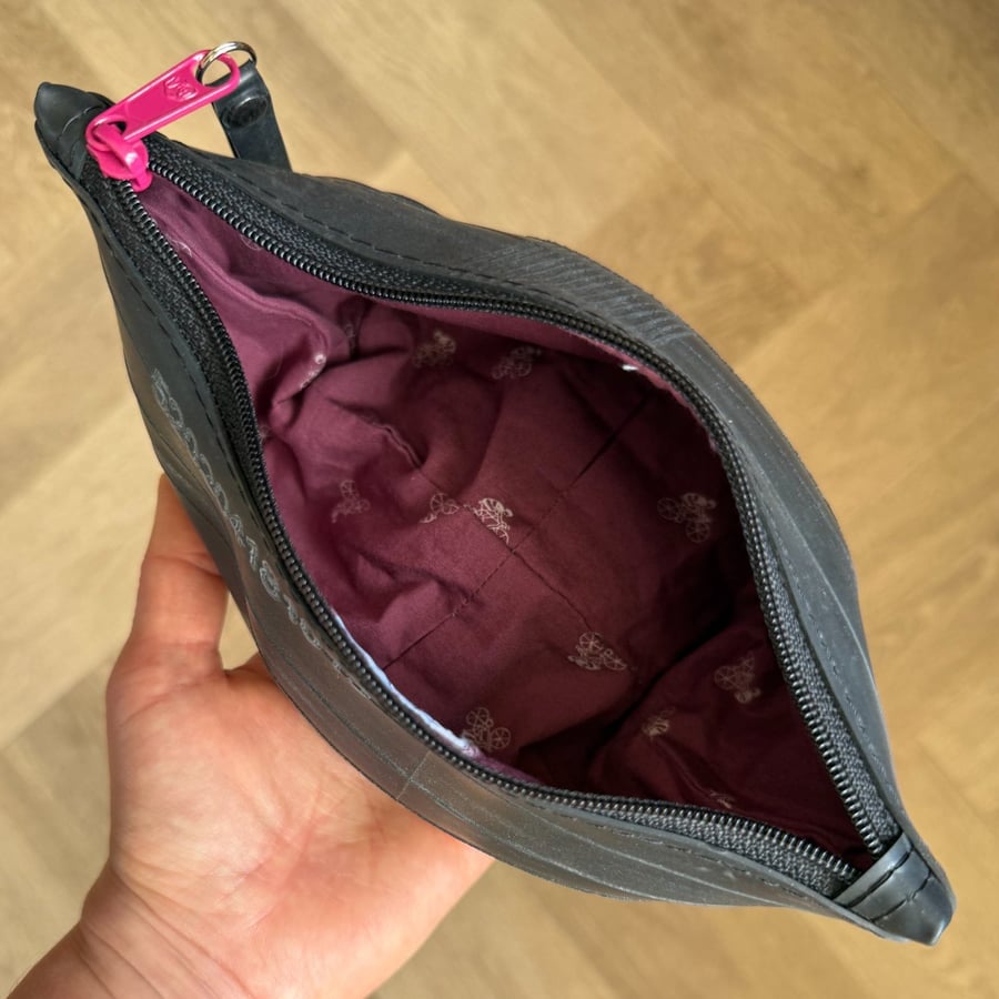 Lined Inner Tube Bag - Dark Pink Zip & Maroon Cyclist Lining