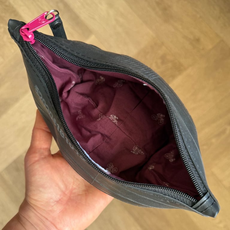 Lined Inner Tube Bag - Dark Pink Zip & Maroon Cyclist Lining