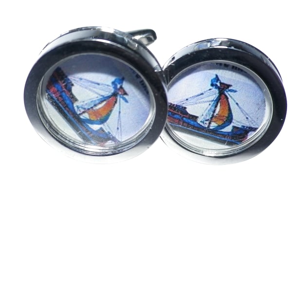 Single Sail boat cufflinks, free shipping, gift wrapped, lovely image, Ref 0965