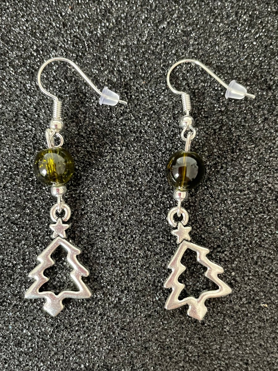 Tibetan Silver Drop Earrings - Christmas Trees