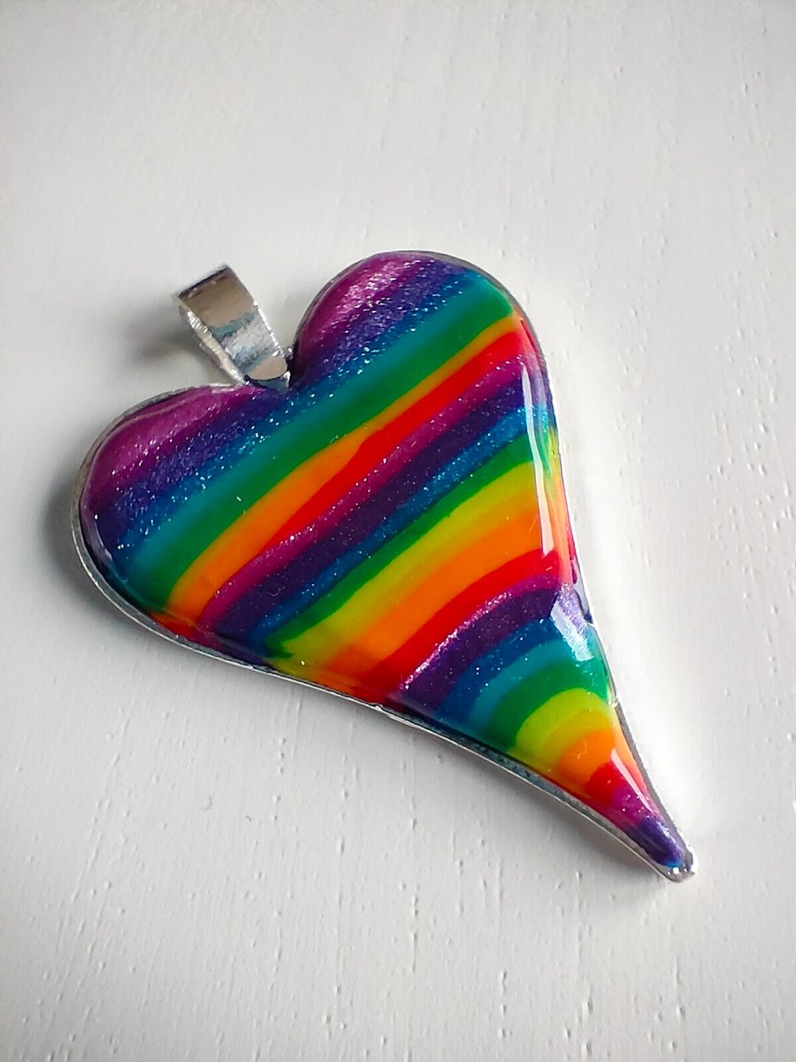 Long Heart Rainbow Pendant