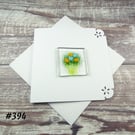 Orange and blue flowers handcrafted fused glass blank card (394)