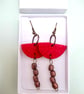 Red Leather Boho Style Dangle Drop Earrings Copper Colour Beads - Image 1