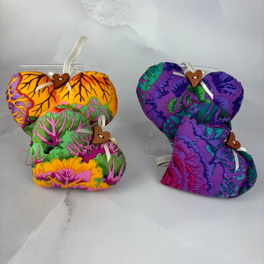 Handmade floral hanging fabric hearts set of 2, 2 options