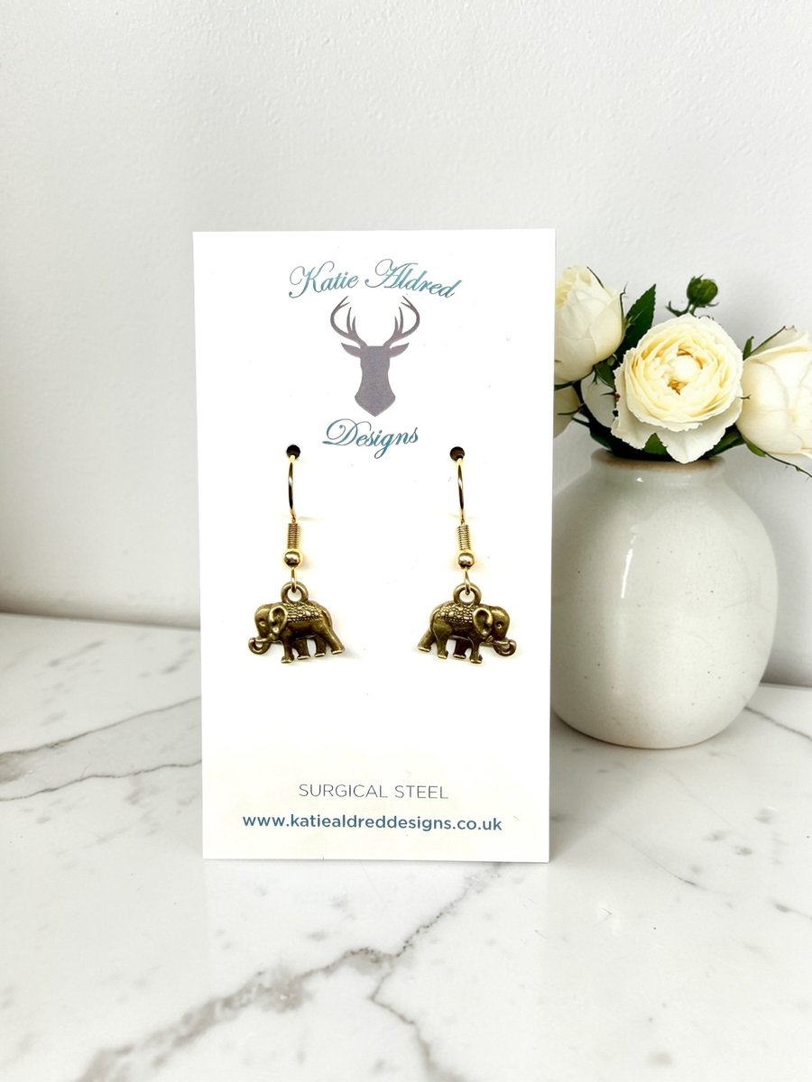 Charm Earrings - Bronze Elephant
