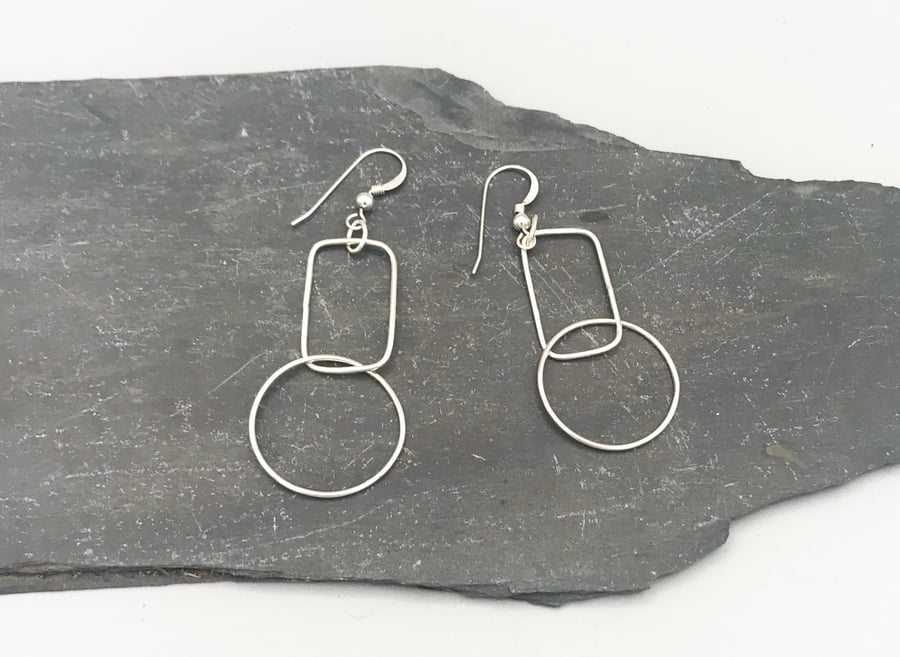 Geometric Silver Drop Earrings - Handmade - Sterling Silver 925
