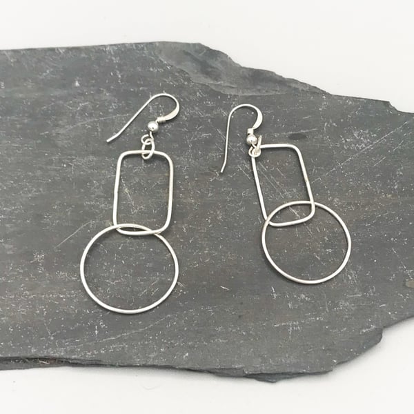 Geometric Silver Drop Earrings - Handmade - Sterling Silver 925