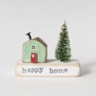 Little Wooden Handmade House in a Bag with Christmas Tree 'Happy Home' 