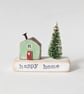 Little Wooden Handmade House in a Bag with Christmas Tree 'Happy Home' 
