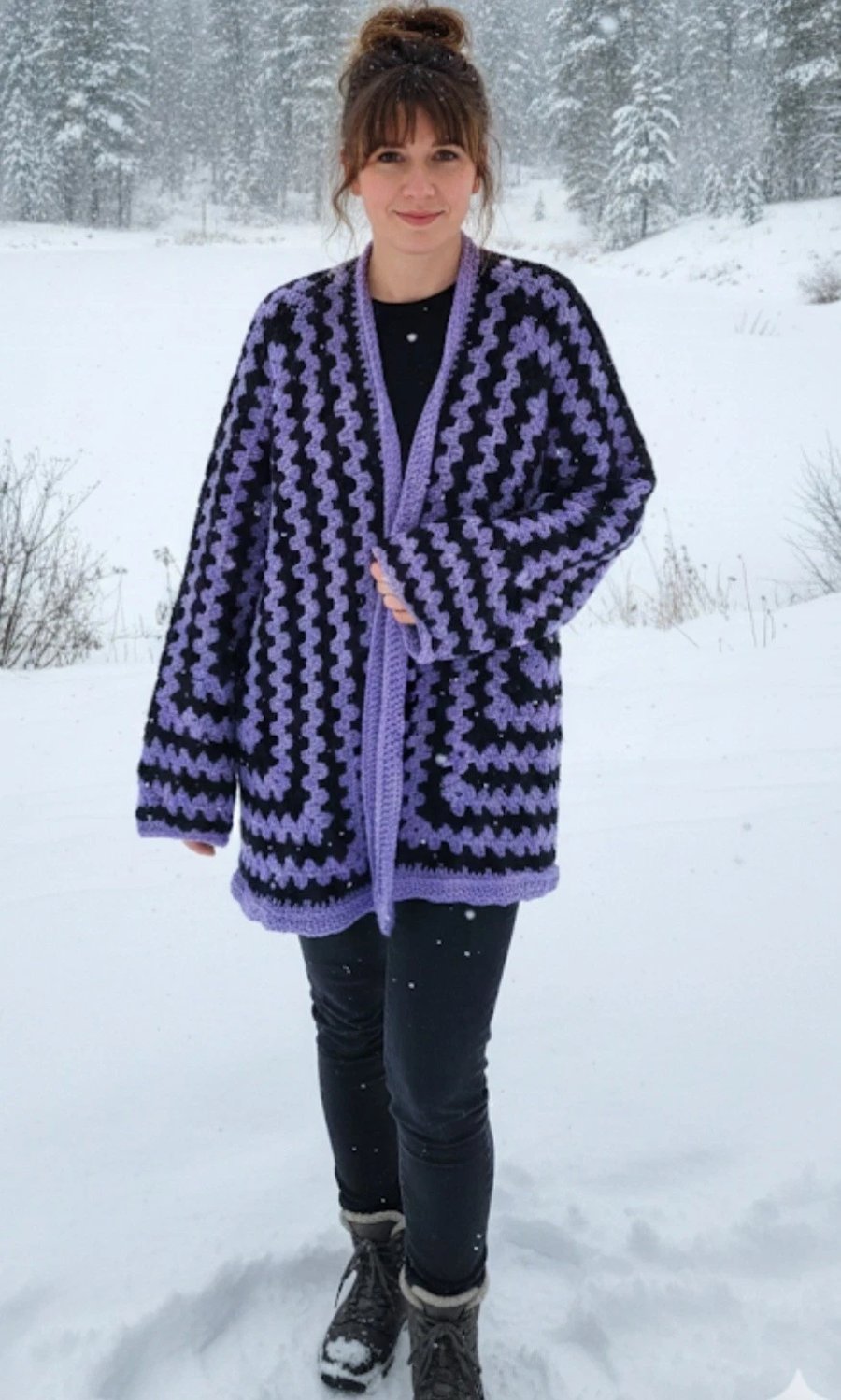 Handmade Crochet Hexagon Cardigan Purple Black Granny Square Goth Boho Oversized