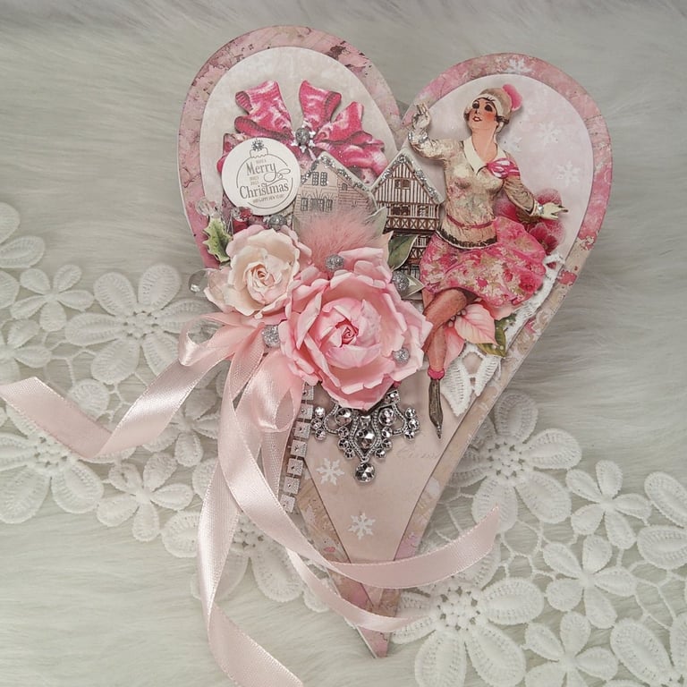 Luxury Pink Christmas Heart Card. Unique Pink Christmas Card. (28)
