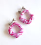 Fuchsia Pink & White Marbled Polymer Clay Earrings, Garden Inspired Dangles