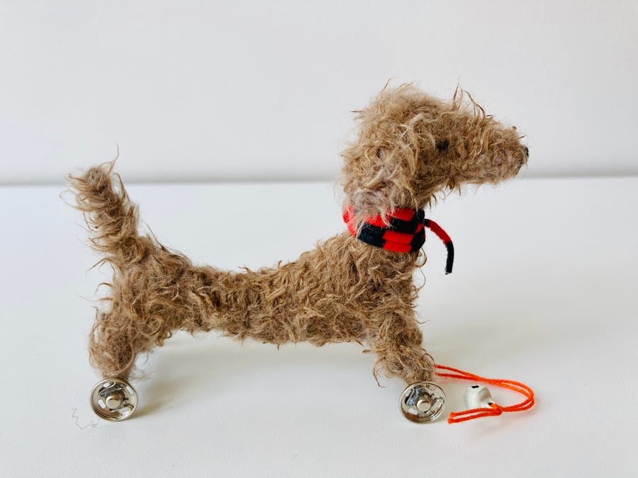 Scruffy Dachshund on Wheels - Handmade Miniature Dog