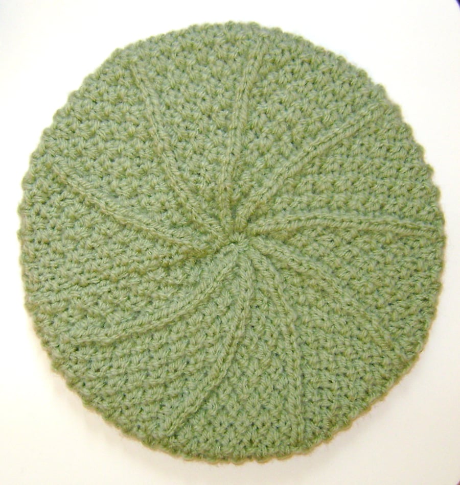 Beanie Hat in Sage Green Aran Wool
