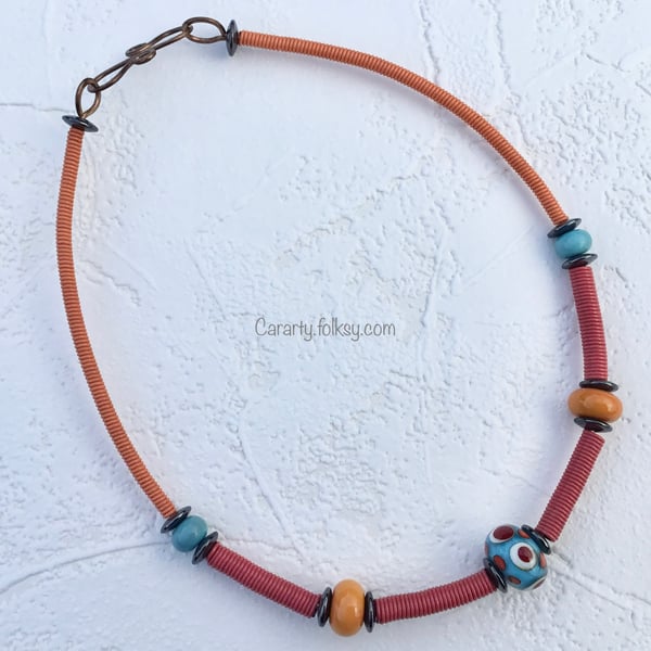 Turquoise,orange and coral necklace 