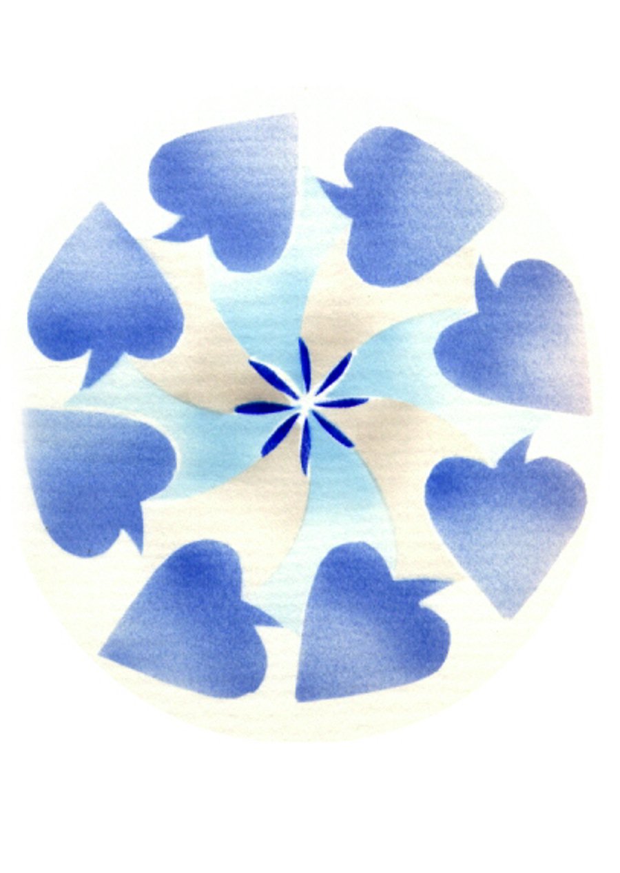 Mandala meditation card in blues and greys
