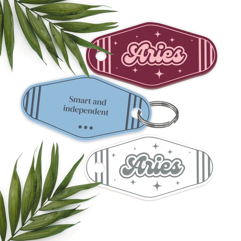 Retro Star Sign - Aries Keyring: Motel-Style Zodiac Keychain Birthday Gift