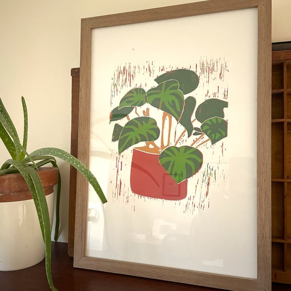 Plant in a Pot - A3 Lino Print, Original Print