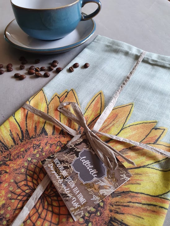 Sunflower tea towel, organic cotton