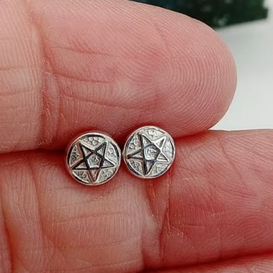 Pentacle Pentagram stud earrings sterling silver 