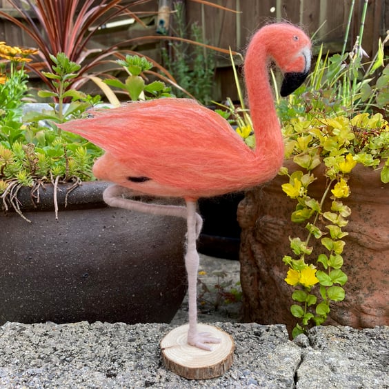 Needle felted flamingo, woollen sculpture, exotic bird