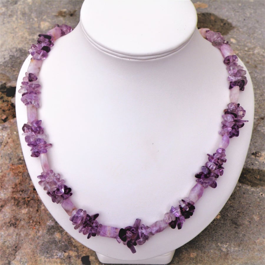 Lavender Amethyst Rectangles and Nuggets Endless Necklace 24 Inch