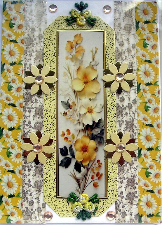 Summer Flowers - Hand Crafted Decoupage Greeting Card - Blank 3189