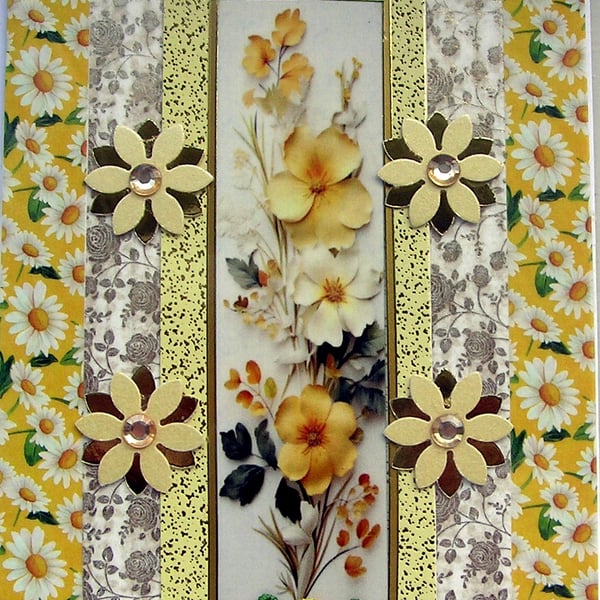 Summer Flowers - Hand Crafted Decoupage Greeting Card - Blank 3189