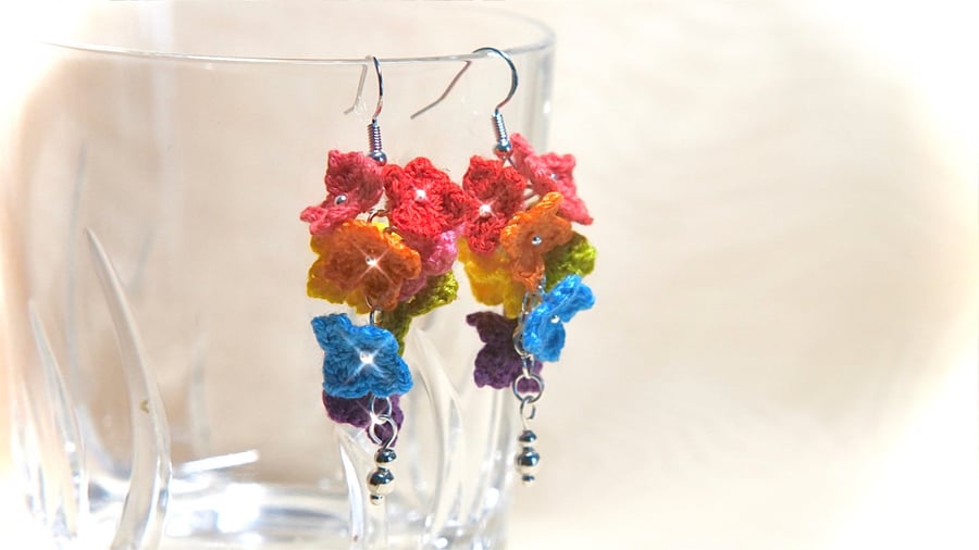 Crochet rainbow florals earrings 