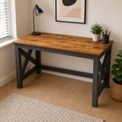 Handmade Rustic Pine Desk - X-Frame Farmhouse Desk - Dark Wood Home Office Desk