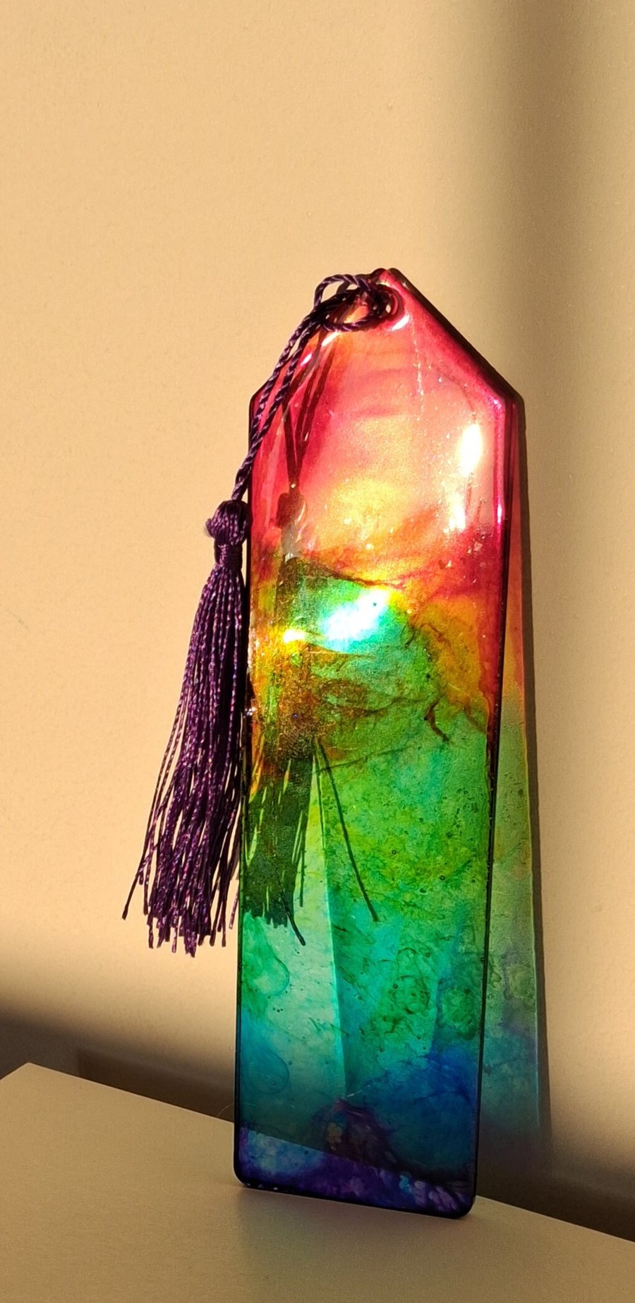 Handmade rainbow colours epoxy resin bookmark