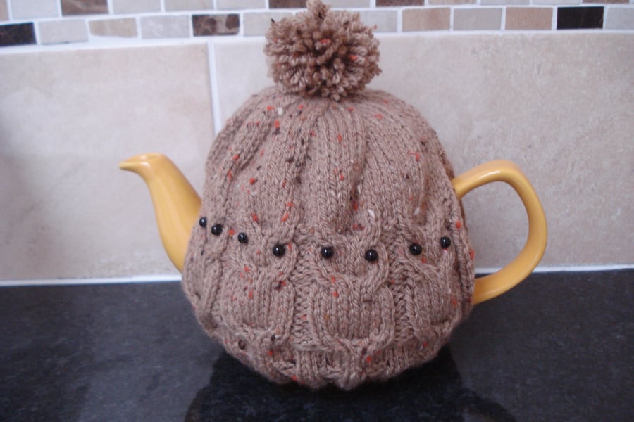 Chocolate Brown Owl Tea Cosy With Black Bead Eyes And A Pom Pom On Top (R698B)